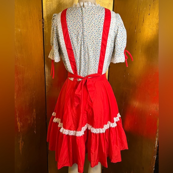 Partners Please Square Dance Dress Vintage Red White Floral Lace Trim sz 8 swing - Picture 5 of 7